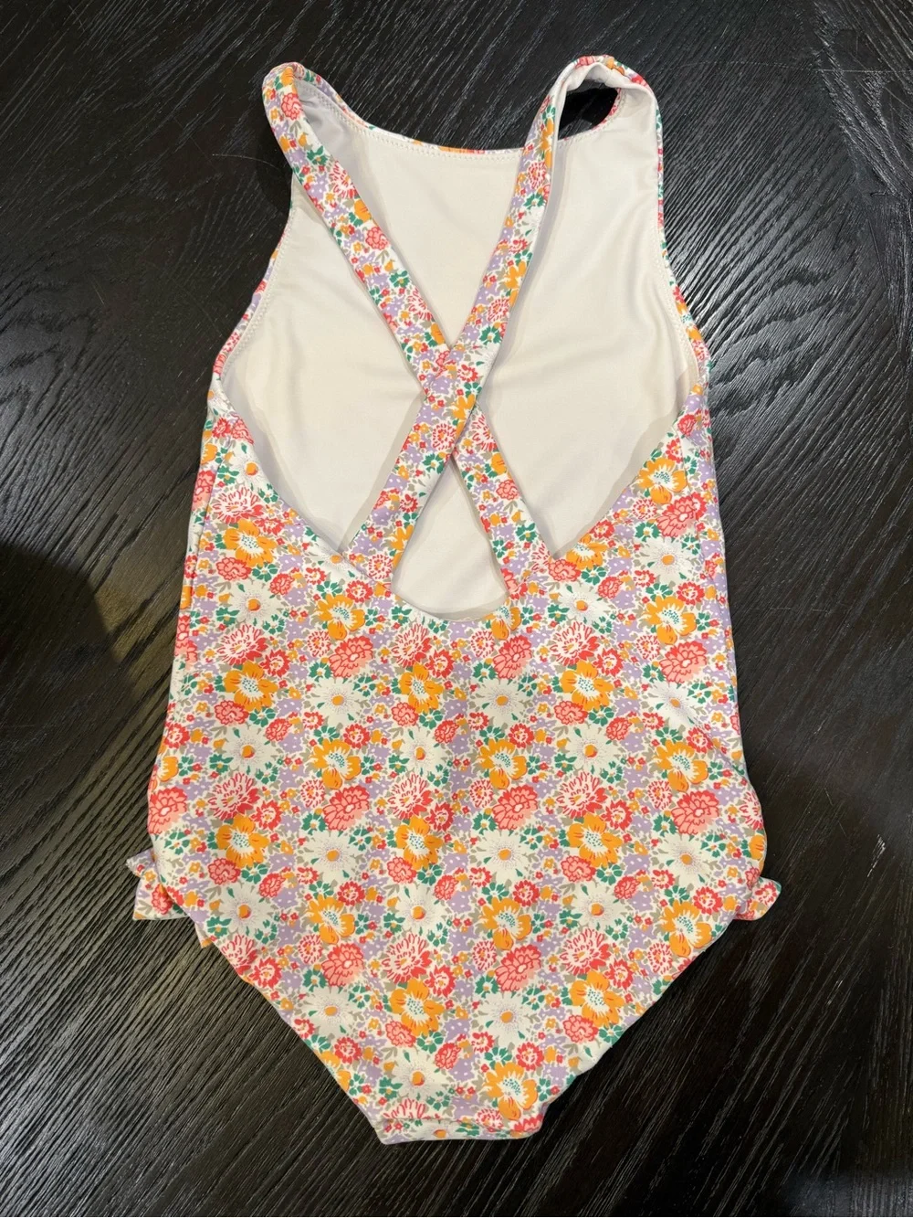 Girls Floral One-Piece Swimsuit - White with Pink & Orange Flowers